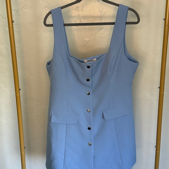 Showpo Kenna Mini Dress Size 12 NWOT • Powder Blue Square Neck Button Front - Picture 4 of 4